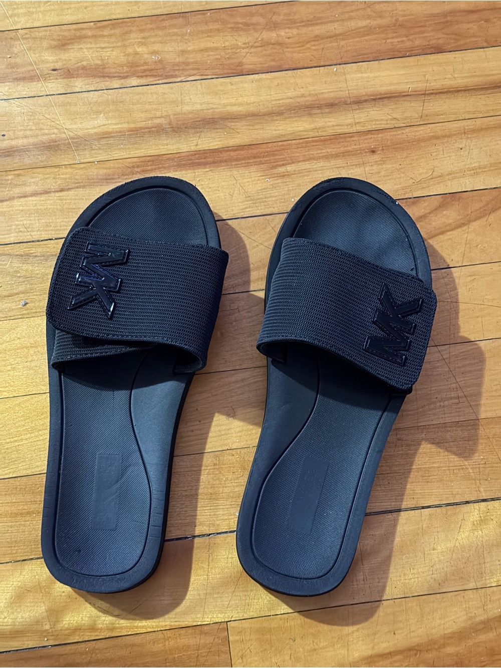 Michael Kors Black Slide Sandals with Embroidered MK Strap